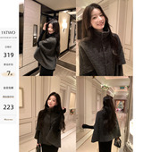 小香风羊毛斗篷披肩上衣女气质高领开衫 1XTWO 千金美学 毛呢外套