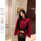 1XTWO 瑟琳娜 气质红色羊毛双面呢斗篷女披肩大衣高级感毛呢外套