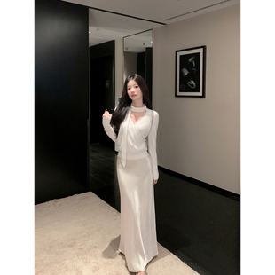 1XTWO 高级感缎面半身裙女仿醋酸高腰垂感a字包臀鱼尾长裙 流光裙