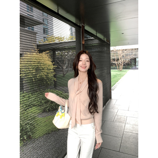 针织衫 全羊毛V领交叠飘带毛衣女极简风长袖 上衣 高智姐系 1XTWO