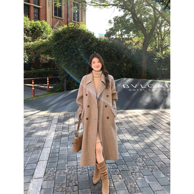 1XTWO 摩登都会 1OO绵羊毛双面呢大衣女高级气质中长款毛呢外套