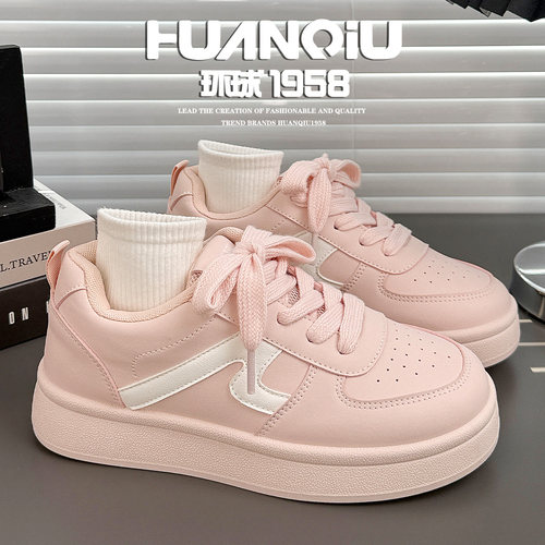 环球官方旗舰店粉色厚底小白鞋女