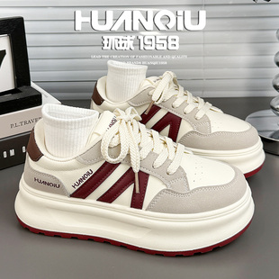百搭学生增高鞋 环球复古风厚底小白鞋 撞色休闲板鞋 新款 女2026春季