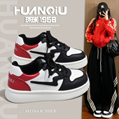 环球港风复古板鞋 黑白红撞色系带休闲运动百搭潮鞋 女2026春季 新款