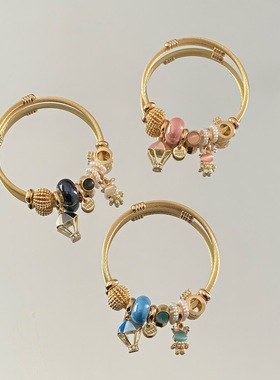 潘家多啦新款不锈钢手镯女热气球小兔子镶钻合金吊坠百搭情侣手环