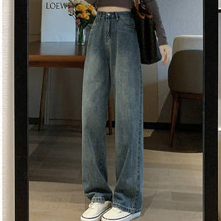 高腰宽松直筒休闲老爹长裤 秋季 子ins潮 女2022新款 复古阔腿牛仔裤