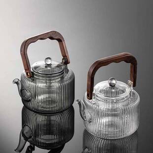 玻璃蒸煮茶壶烧水壶胡桃木提梁壶电陶炉煮茶器耐热泡茶壶家用套装