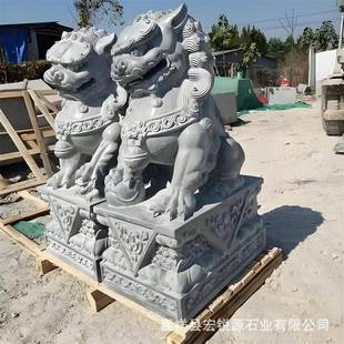 定-制石狮子汉白玉花岗岩青石仿古石狮子庭院公司门口装饰摆