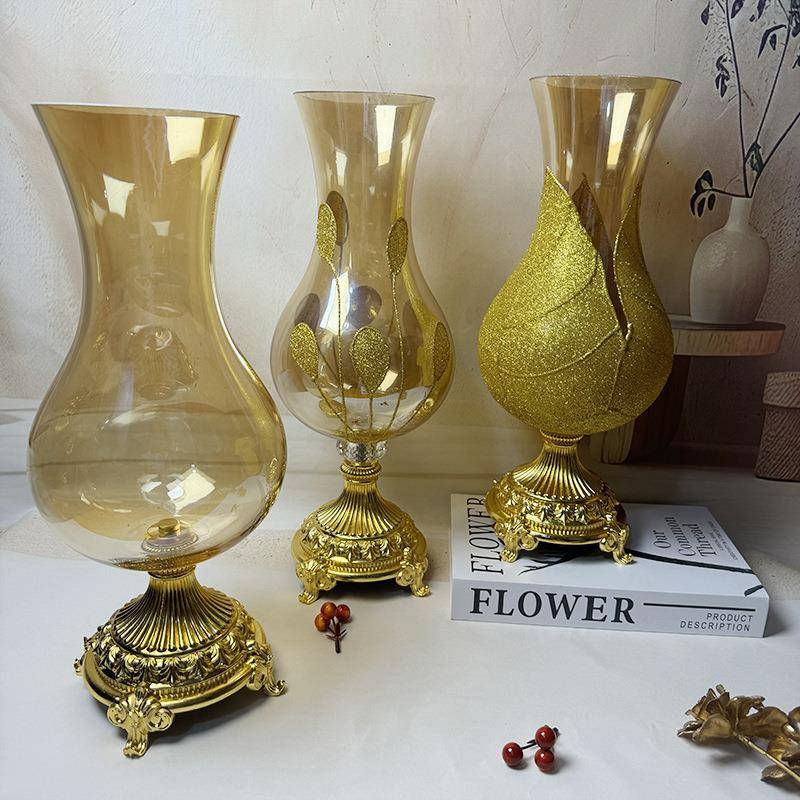 婚庆道具北欧金色花瓶摆件客厅插花轻奢玻璃花器酒店展厅装饰花瓶