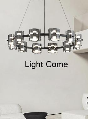 意式极简高端黑色全铜灯现代简约客厅吊灯餐厅创意圆环led玻璃灯