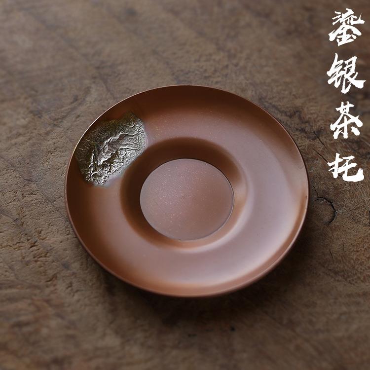仿古锻打铜杯垫鎏银杯托银茶垫奉茶杯垫茶器茶道配件日式隔热垫