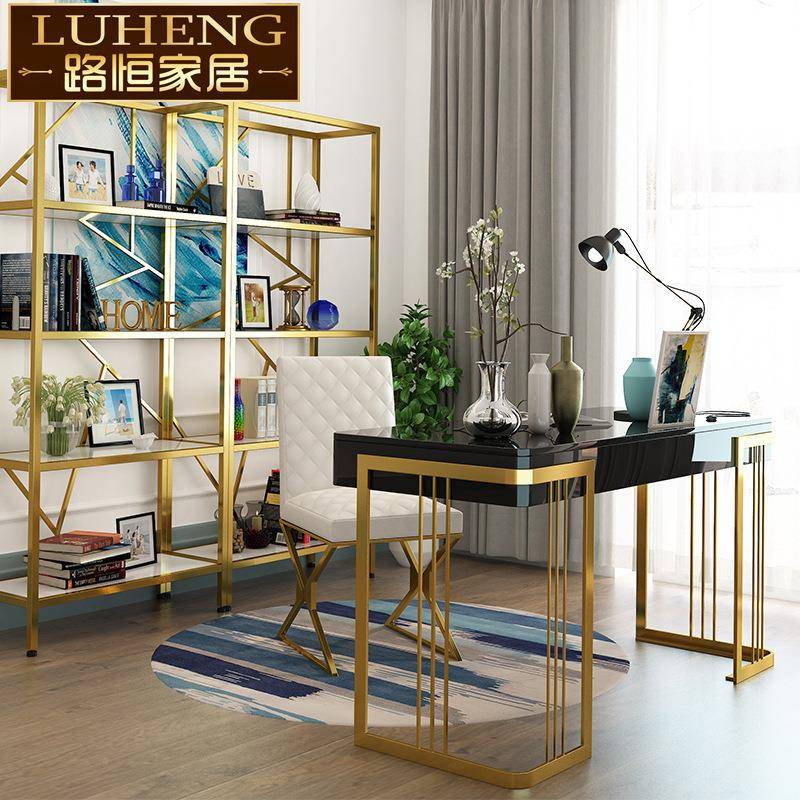 轻奢书桌现代约办公桌会议锈咨询台家电脑办公桌子TSS不钢简酒店