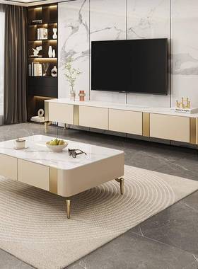 客户厅家轻岩板茶几电视柜小型意式用极简铁艺地柜悬挂奢NUF电视