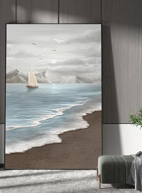 一帆风风景竖油版玄关装饰画厅客落地画轻奢风画83024过道顺走廊挂画