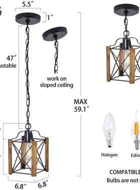农舍吊灯实木乡走工业风厨格房UTK岛餐村厅卧室廊玄关灯具