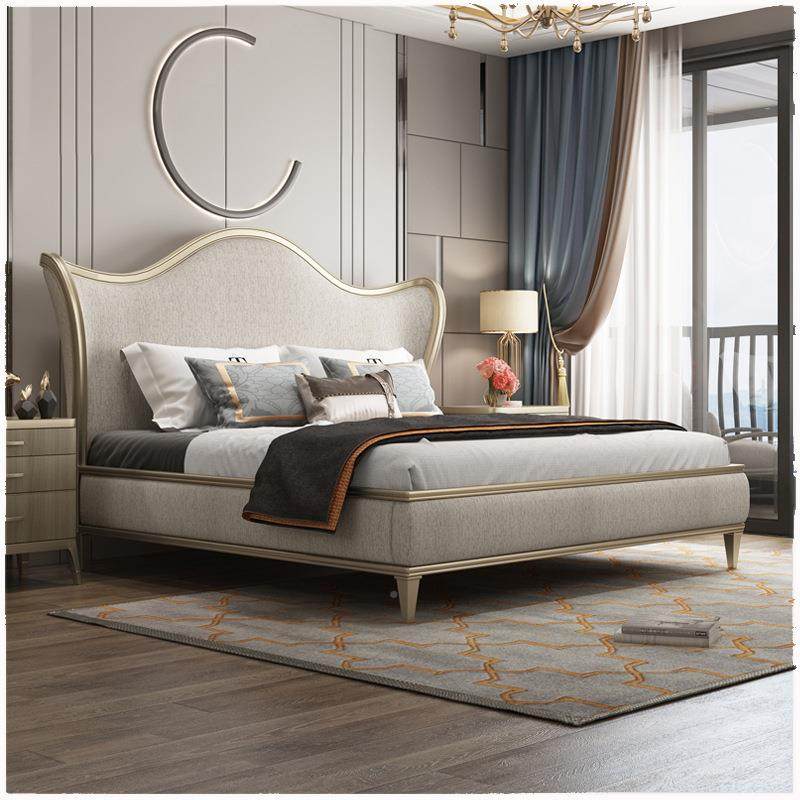 轻奢美式布艺床实木代双人主卧婚QEN床现约简欧床式公主床