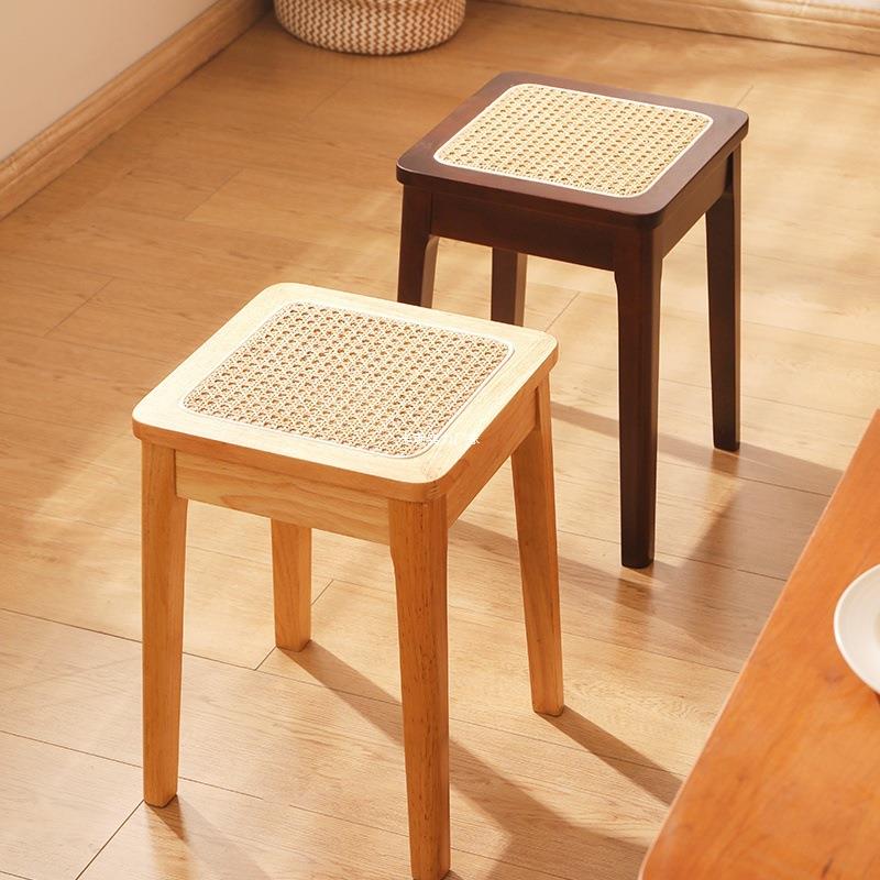 实木藤形凳EHR子家用可方古编风凳餐桌板凳备用透气餐凳简约叠高
