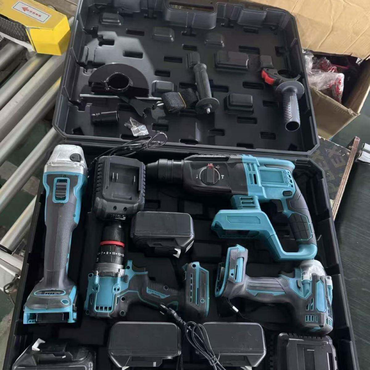 无刷锂四电动工具装锂套电冲击钻无品牌/角磨机电钻扳手打件套混泥土墙