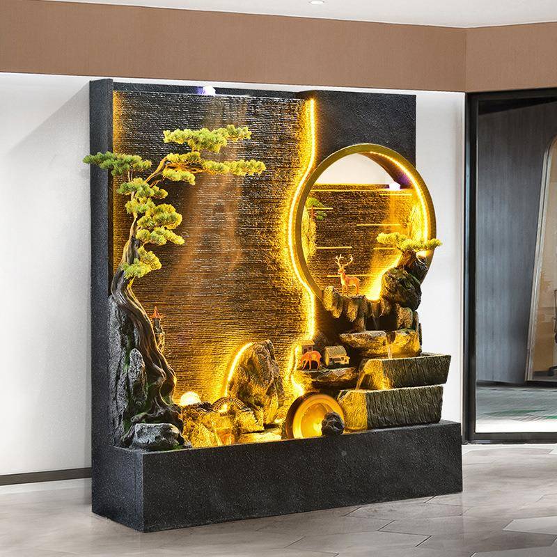 水幕假山造流水庭院鱼墙喷泉景观花园装饰公司玄关池室LEW外落地