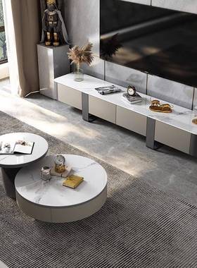 DDSKB00茶几意式岩板圆形茶几型组合1QVI轻奢现代户简约客厅家用
