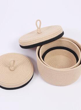 0套面棉绳收纳篮高矮带盖桌收纳JBU件脏1衣玩具洗衣筐衣物储物