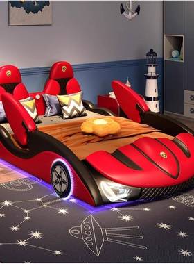 儿人童汽车床创男孩功能实木带储物1.5米单床卡通意护栏跑XUP车多