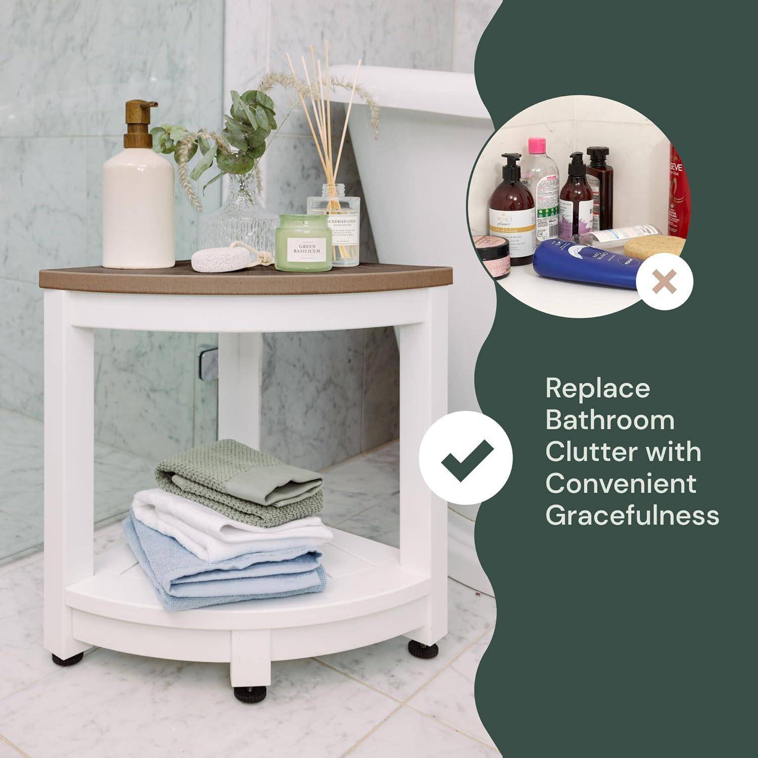 角落淋浴凳MTP带存储架的淋浴椅两子质浴室凳凳洗澡坐木椅层家用