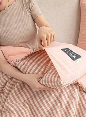 抱枕被子两用全棉合色织水洗棉大豆枕被二一抱午靠睡办87174公室