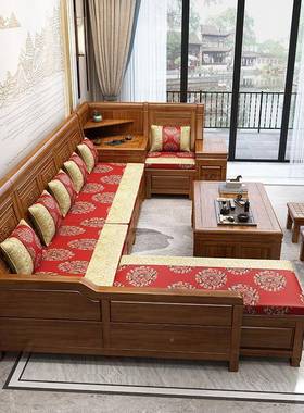 香樟木全实木沙发组客家具家用物中式仿古雕花转角厅贵妃合96488