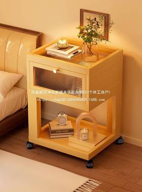 楠竹柜用边几厅沙客发边QFX简约小茶几卧室家带灯床头柜置物架小