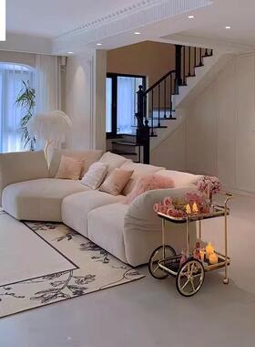 网红意式极简奶油风花瓣沙小户型客厅63911异形现转代布角发组艺