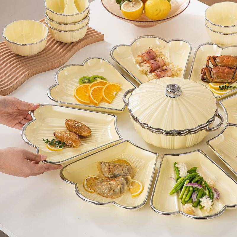 圆陶瓷形菜盘盘子套套装圆桌家用海餐盘拼盘餐具组XUZ合鲜碗碟盘