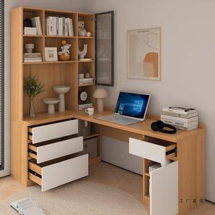 定台电制脑桌组合书学习桌式51260机转角书桌柜角落书架实木芯桌