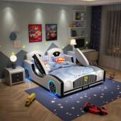 汽儿童创车床男孩宝宝带人护栏小户型储物单床卡通意实木跑DUM车