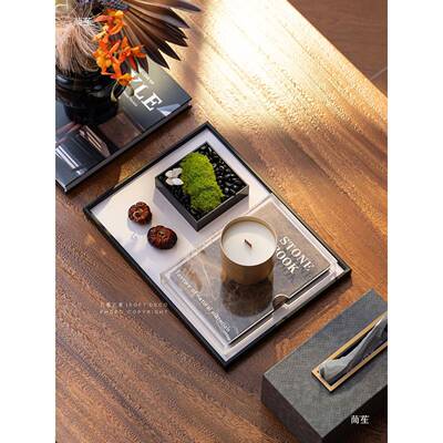 意式轻奢样板间茶几桌面配搭托盘组饰合软装品酒店花纸瓶巾t$*&sd