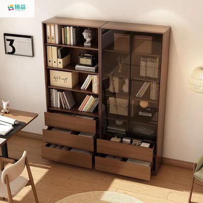 楠益欧松板储柜带玻璃物40211柜自由组合落地展防示柜书柜一体靠