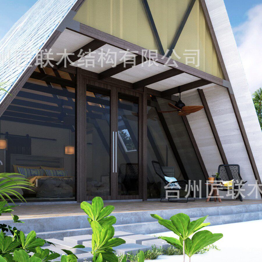 马尔代夫度假实木三角木屋 建造景区度假木结构三角木屋民宿