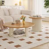 法式 复古奶油风厅客茶几小中古风小型实木岩板CVK圆形茶户几简约