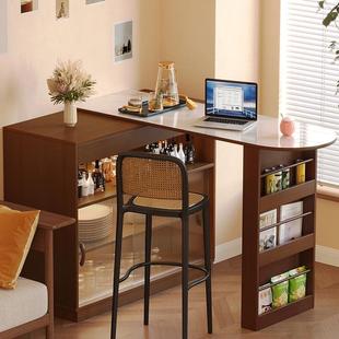 实断木吧台桌子家用阳台休边闲可伸缩小户型隔台储物85970岛柜餐