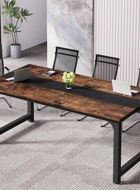 长餐桌方形原木风1收米人8职员2办公书桌风YDZ会议桌纳架