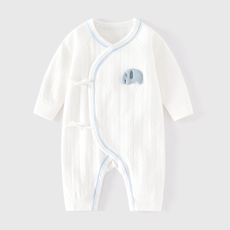 初生婴儿棉连体衣男女宝宝四季恒温睡衣新生儿提花绑带卡通哈衣