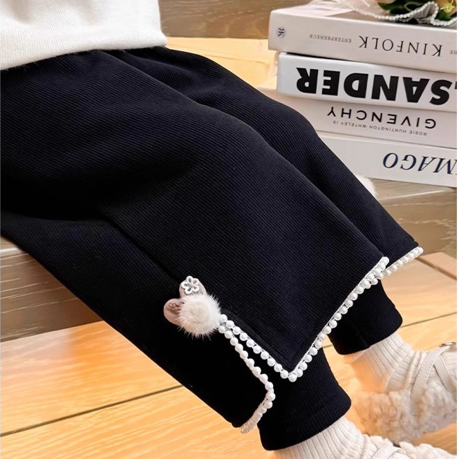 儿童秋冬加绒加厚双层保暖新款韩版休闲时尚假两件裤子女童裤子