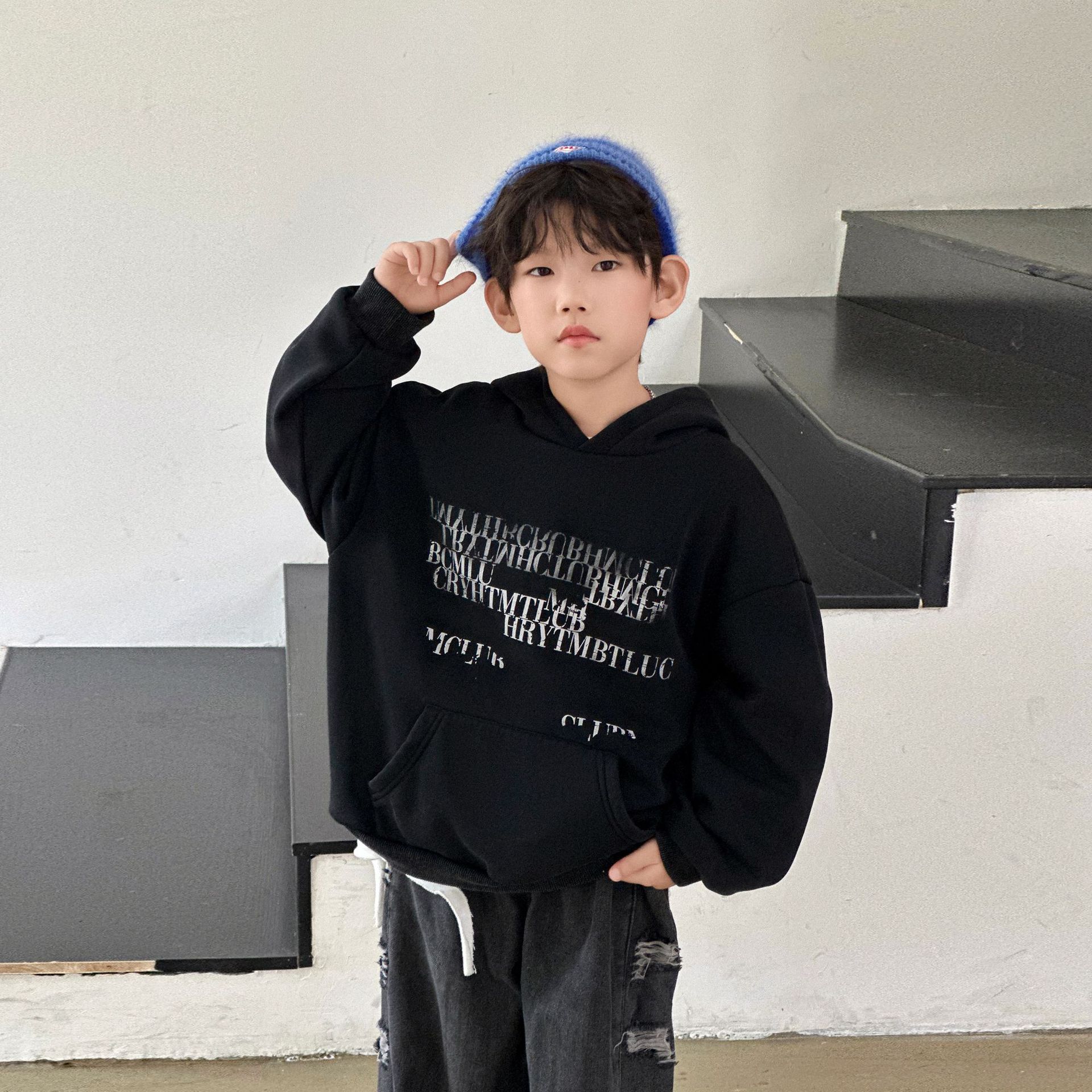 男童连帽卫衣宽松加绒2025秋冬季新款儿童上衣休闲加厚长袖童装潮