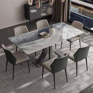意式极简大理石餐桌椅组合简约现代家用长方形岩板饭桌2023年新款