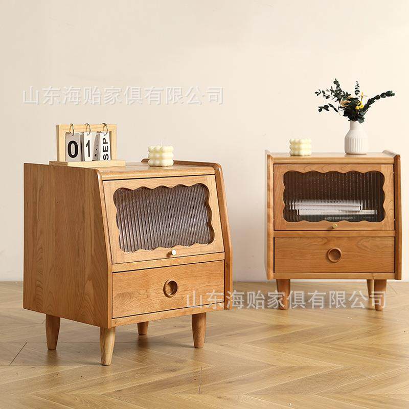 海贻家具实木床头柜玻璃樱桃木北欧家具现代简约卧室收纳床边柜,收纳整理,烫衣板及配件,淘宝优惠券,粉丝福利购,淘宝优惠卷