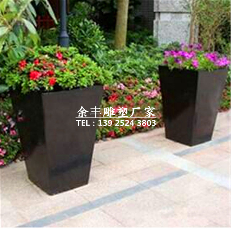 玻璃钢四方形花盆时尚简约高花箱黑色落地花盆种树方箱