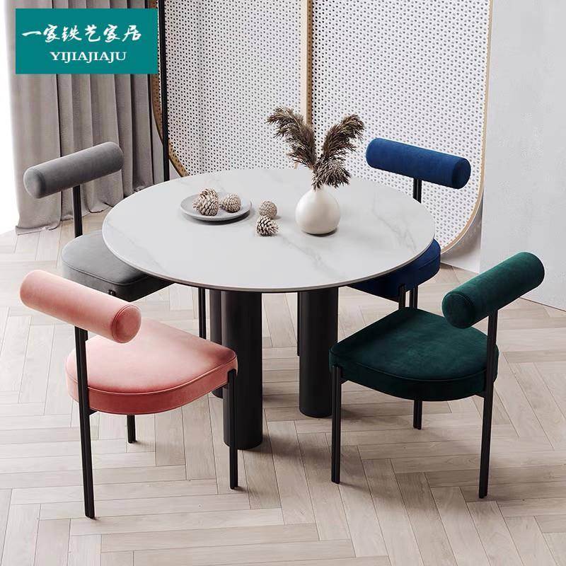轻奢家用餐椅现代大理石餐桌简约圆形饭桌北欧艺术小户型创意餐台