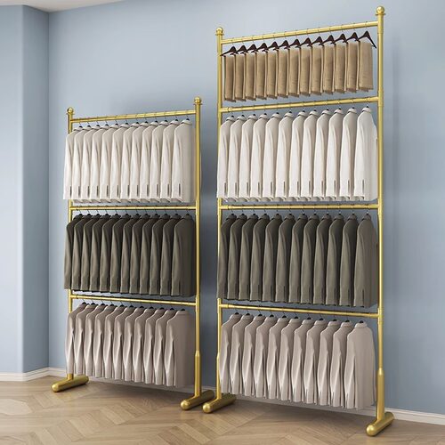 双层衣架落地家用阳台晾晒衣架凉衣杆折叠卧室内三层可升降衣帽架