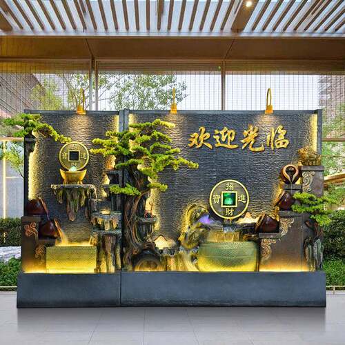 水幕院墙流水屏风隔断办公室背户外庭假EDN山鱼饰池造景景装落地