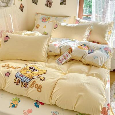 2025新款水洗棉四件套通毛巾绣件花生卡被套学床笠学OCD生宿舍三